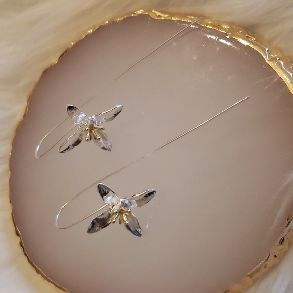 2/$25 Blossom Flower and Stem Threader Drop Earrings - Picture 3 of 4